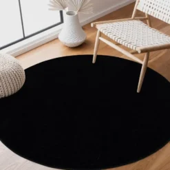 Uni Effen Rond Vloerkleed Laagpolig Zwart - 120 CM Ø