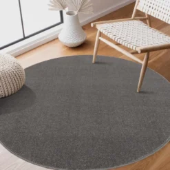 Uni Effen Rond Vloerkleed Laagpolig Grijs - 300 CM Ø