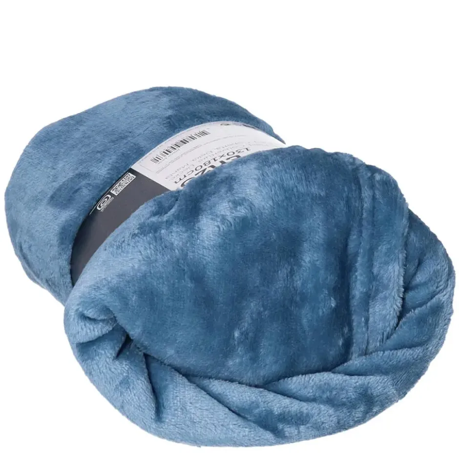 Unique Living Plaid/deken - fleece - denim blauw - 130 x 180 cm