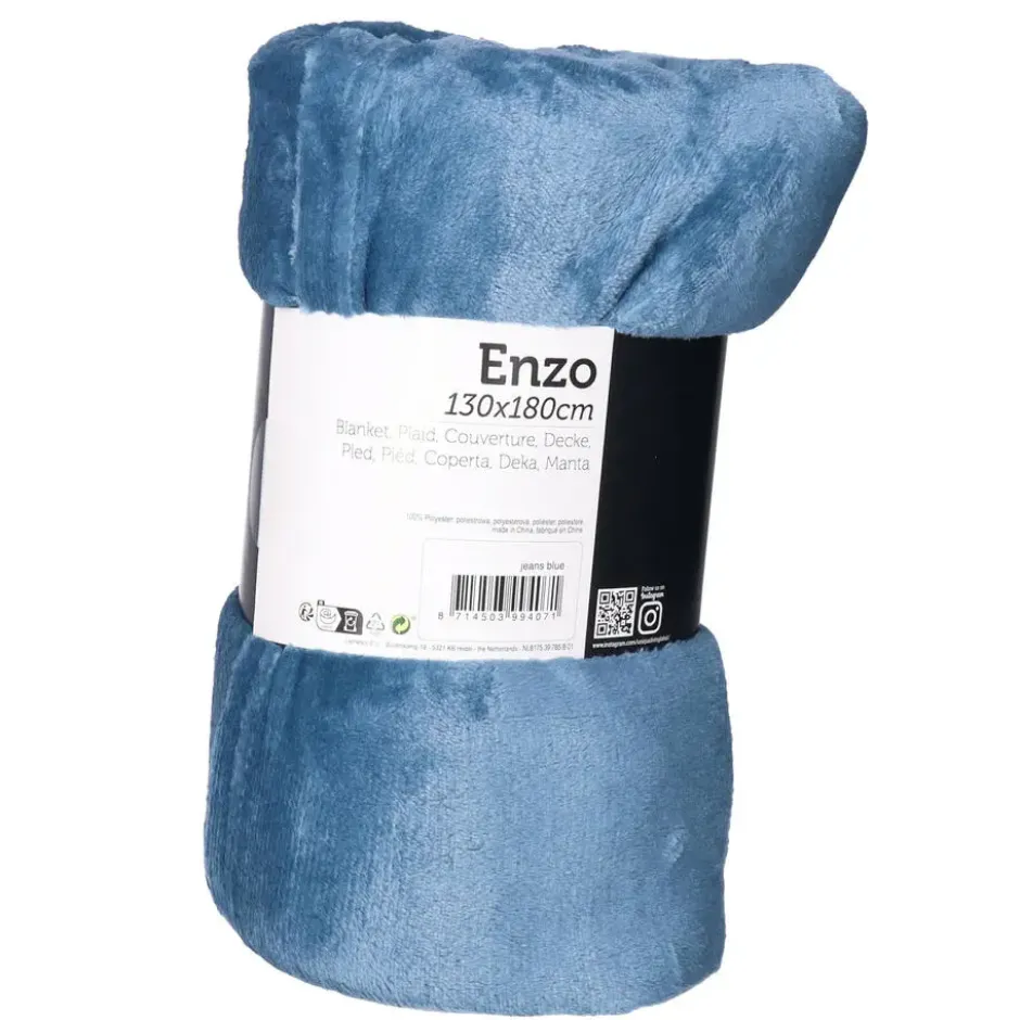 Unique Living Plaid/deken - fleece - denim blauw - 130 x 180 cm