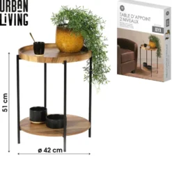 Urban Living Koffietafel Joya - hout - metaal - zwart - D42 x H51 cm