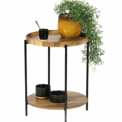 Urban Living Koffietafel Joya - hout - metaal - zwart - D42 x H51 cm