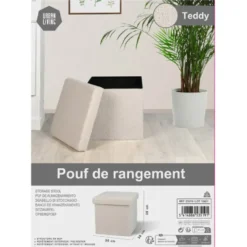Urban Living poef/hocker/opbergbox - creme wit - mdf - 38 x 38 cm