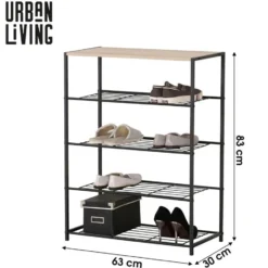 Urban Living Schoenenrek - metaal/hout 4-laags - 63 x 30 x 83 cm