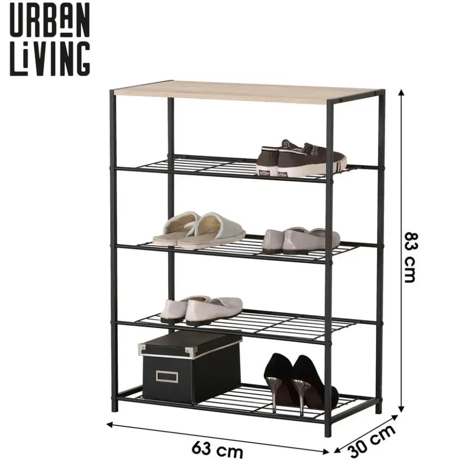 Urban Living Schoenenrek - metaal/hout 4-laags - 63 x 30 x 83 cm
