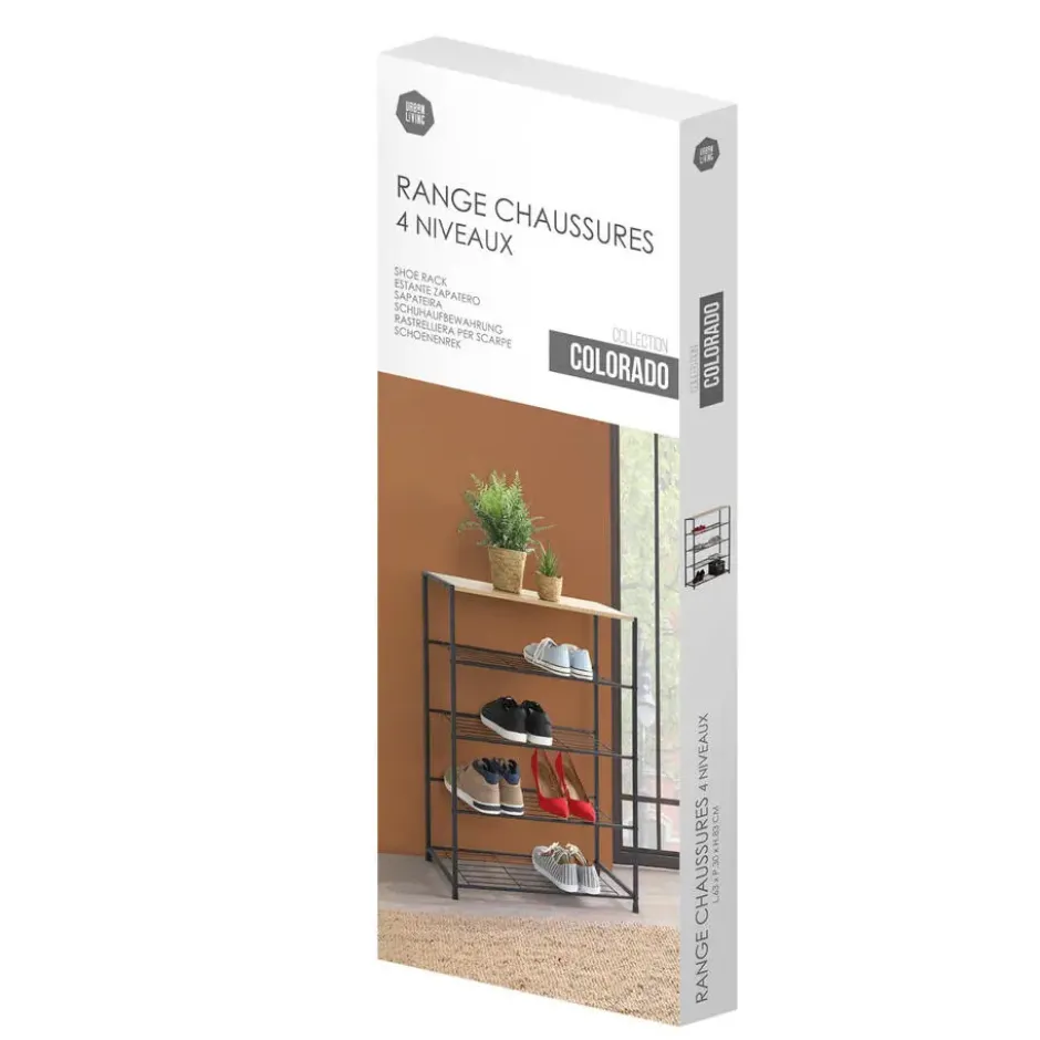 Urban Living Schoenenrek - metaal/hout 4-laags - 63 x 30 x 83 cm