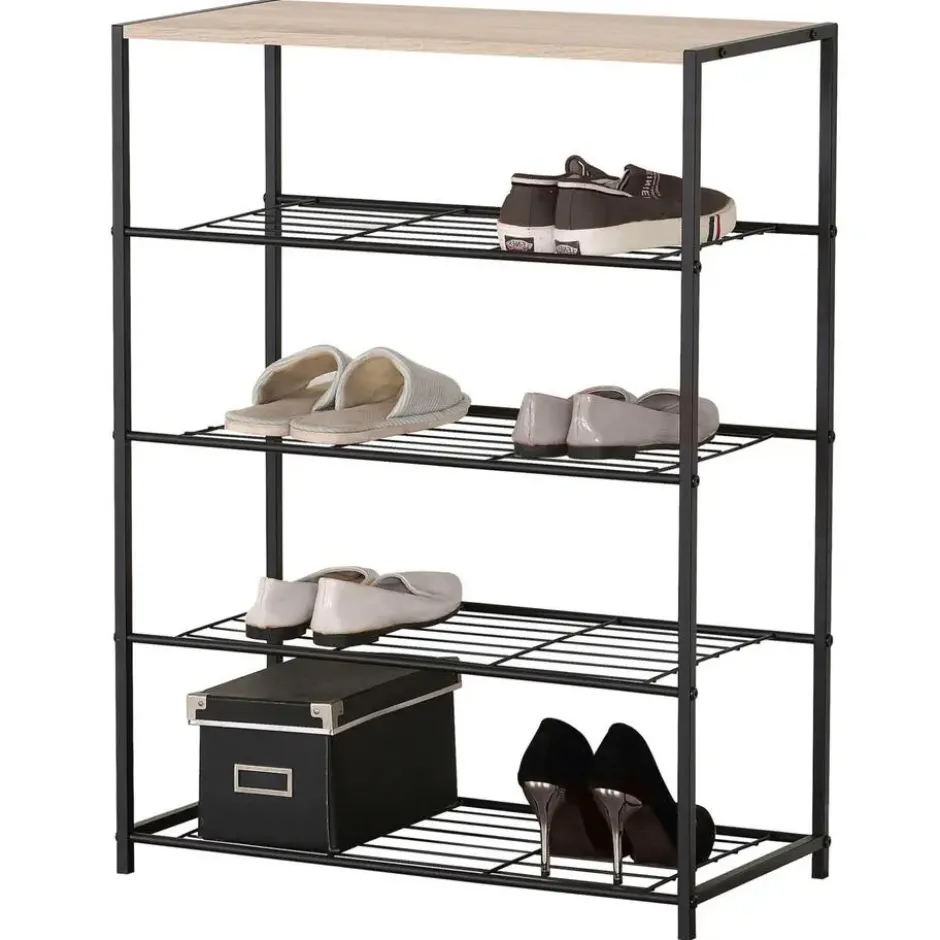 Urban Living Schoenenrek - metaal/hout 4-laags - 63 x 30 x 83 cm