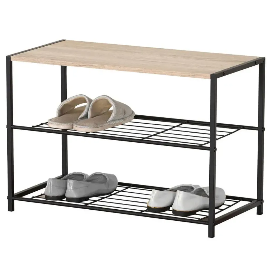 Urban Living Schoenenrek - metaal/hout 2-laags - 63 x 30 x 43 cm