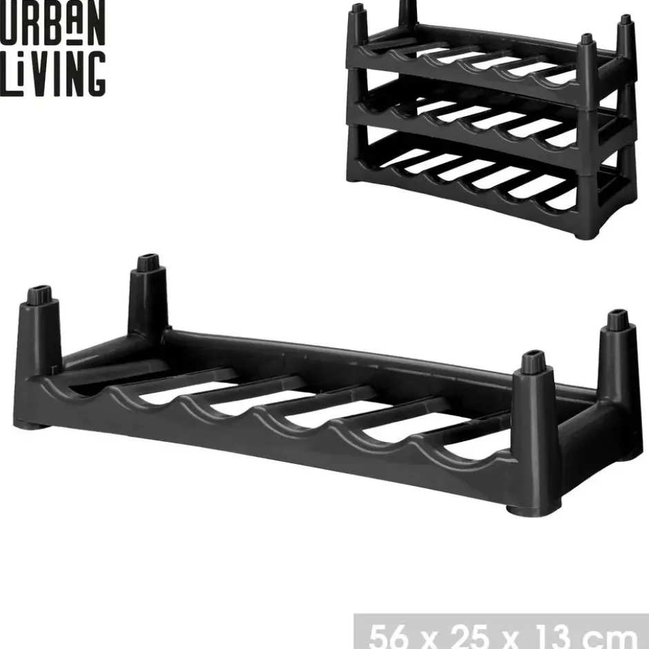 Urban Living Wijnrek/flessenrek - stapelbaar - zwart - kunststof