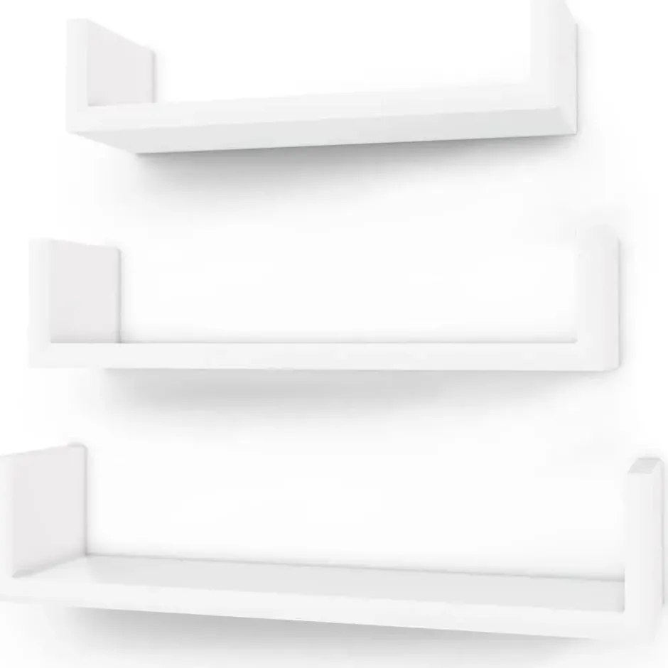 3 U-vormige zwevende wandplank - MDF -40 x 9 x 10 cm - wit