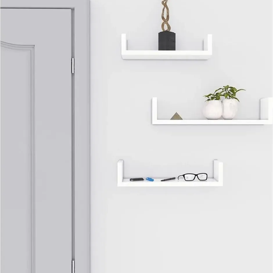 3 U-vormige zwevende wandplank - MDF -40 x 9 x 10 cm - wit