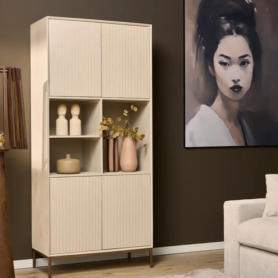 Vakkenkast Zandkleur Hout - 90x45x200cm - Madison