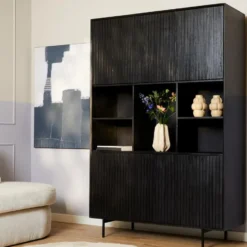 Vakkenkast Zwart Hout - 135x45x200cm - Madison XL