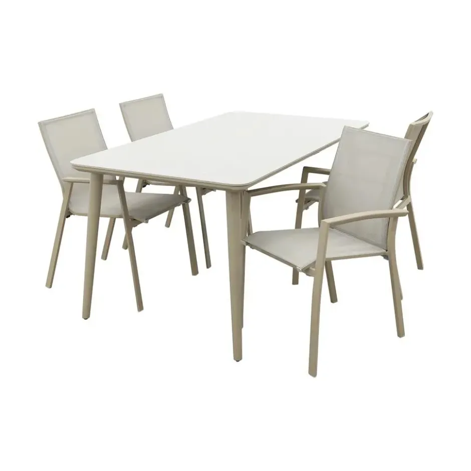 VDG Atmos/Sofia stapelbare aluminium 4-persoons dining tuinset 160x90 cm.-Latte