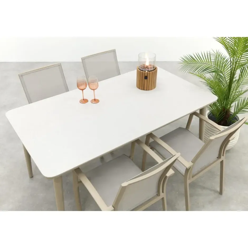 VDG Atmos/Sofia stapelbare aluminium 4-persoons dining tuinset 160x90 cm.-Latte