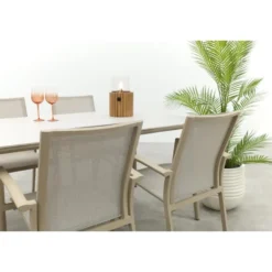 VDG Atmos/Sofia stapelbare aluminium 4-persoons dining tuinset 160x90 cm.-Latte