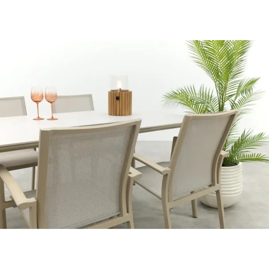 VDG Atmos/Sofia stapelbare aluminium 4-persoons dining tuinset 160x90 cm.-Latte
