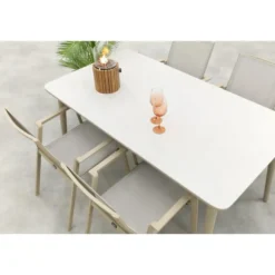 VDG Atmos/Sofia stapelbare aluminium 4-persoons dining tuinset 160x90 cm.-Latte