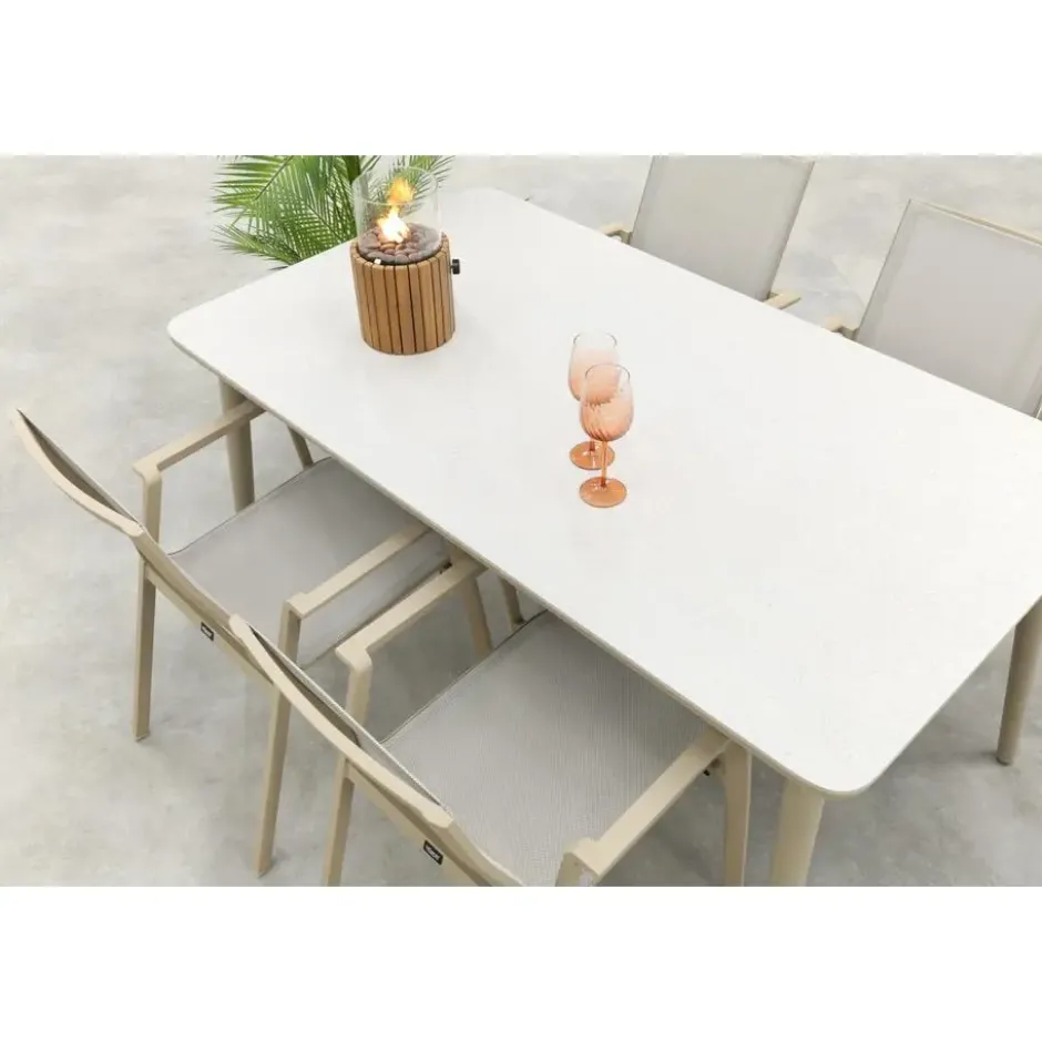 VDG Atmos/Sofia stapelbare aluminium 4-persoons dining tuinset 160x90 cm.-Latte