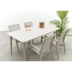 VDG Atmos/Sofia stapelbare aluminium 4-persoons dining tuinset 160x90 cm.-Latte