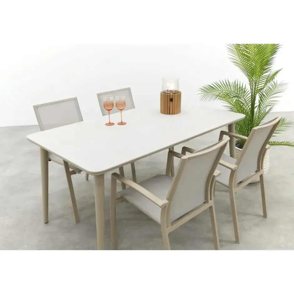 VDG Atmos/Sofia stapelbare aluminium 4-persoons dining tuinset 160x90 cm.-Latte