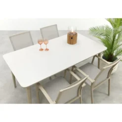 VDG Atmos/Sofia stapelbare aluminium 4-persoons dining tuinset 160x90 cm.-Latte