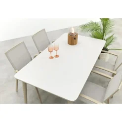 VDG Atmos/Sofia stapelbare aluminium 4-persoons dining tuinset 160x90 cm.-Latte