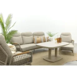VDG Bilbao/Welton verstelbare rope stoel-bank loungeset - Latte/Teak