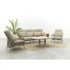 VDG Bilbao/Welton verstelbare rope stoel-bank loungeset - Latte/Teak