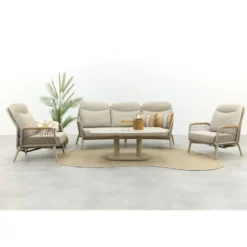 VDG Bilbao/Welton verstelbare rope stoel-bank loungeset - Latte/Teak