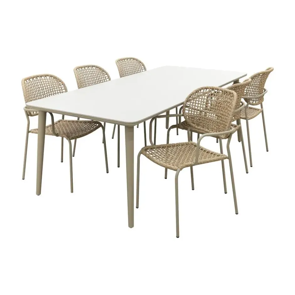 VDG Noa/Sofia stapelbare wicker 6-persoons dining tuinset 220x100 cm. - Latte