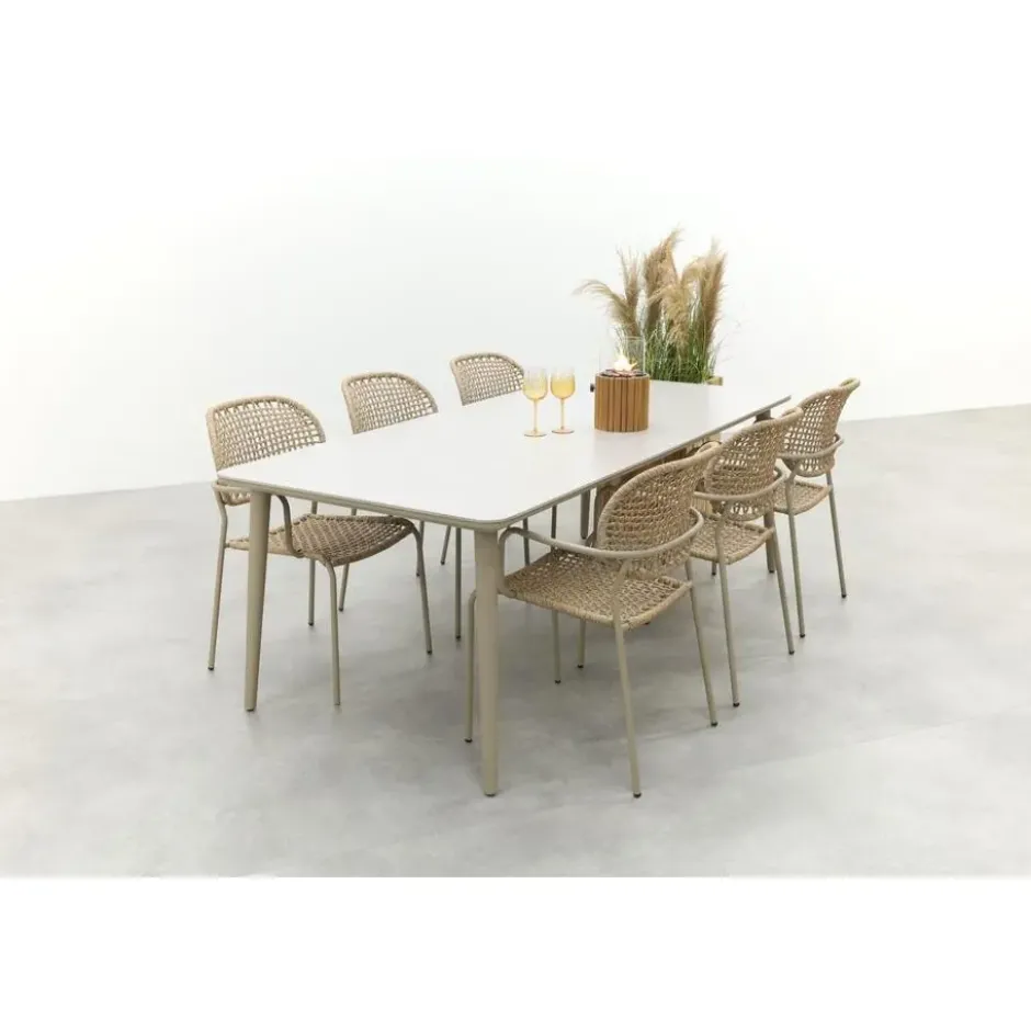 VDG Noa/Sofia stapelbare wicker 6-persoons dining tuinset 220x100 cm. - Latte