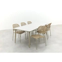 VDG Noa/Sofia stapelbare wicker 6-persoons dining tuinset 220x100 cm. - Latte