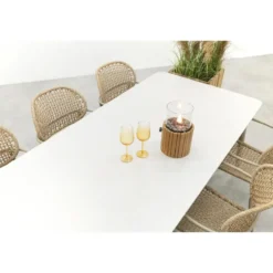 VDG Noa/Sofia stapelbare wicker 6-persoons dining tuinset 220x100 cm. - Latte