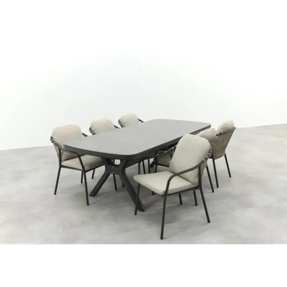 VDG Pisa/Ponto rope tuinset voor 6 personen 220x100 cm. - Antraciet