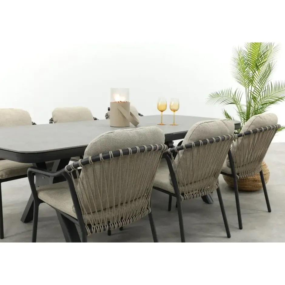 VDG Pisa/Ponto rope tuinset voor 6 personen 220x100 cm. - Antraciet