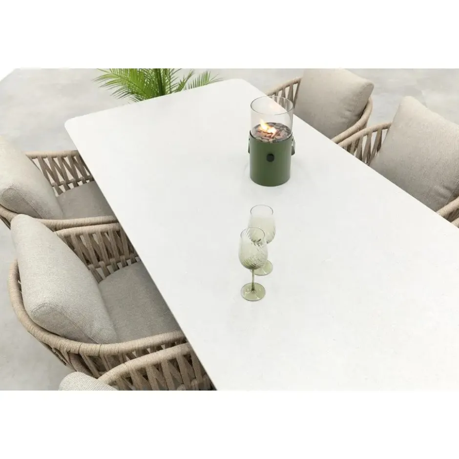 VDG Romeo/Sofia rope dining tuinset voor 6 personen 220x100 cm. - Latte