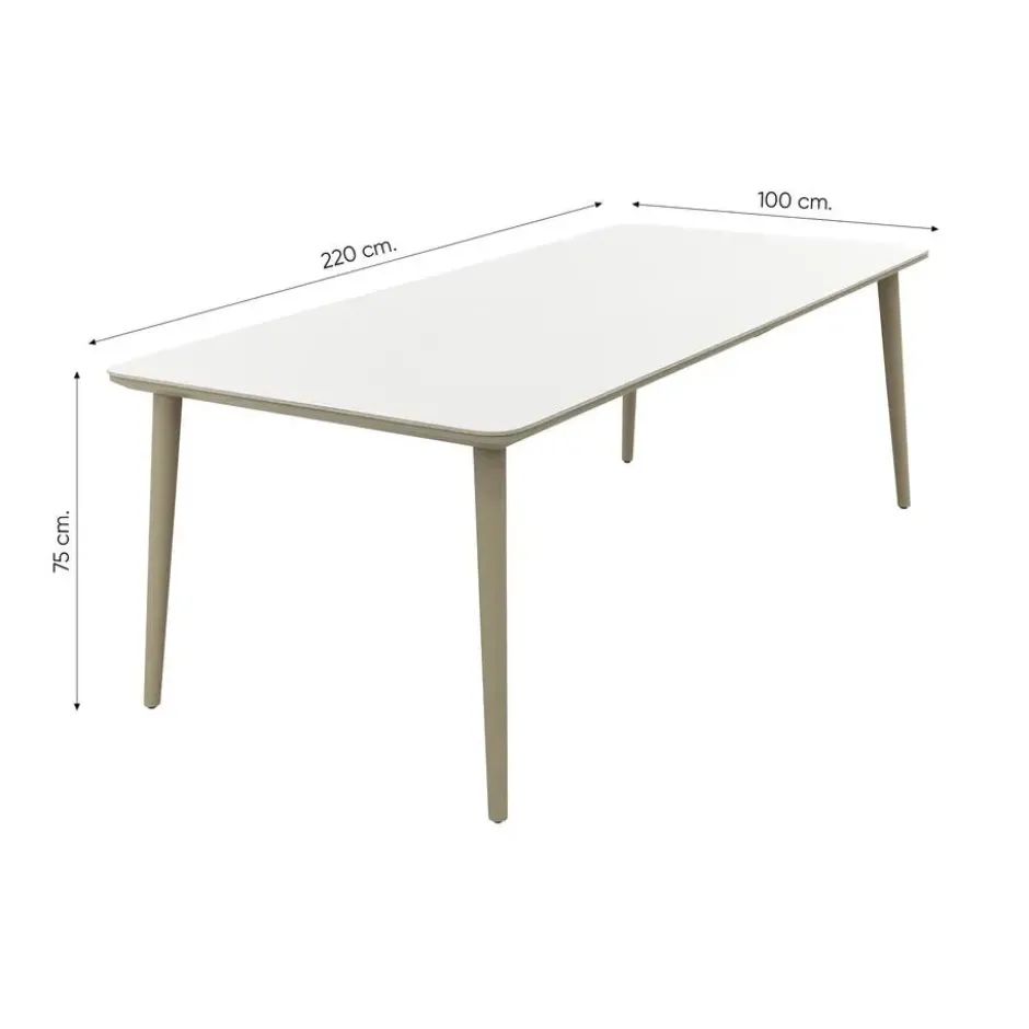 VDG Romeo/Sofia rope dining tuinset voor 6 personen 220x100 cm. - Latte