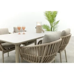 VDG Romeo/Sofia rope dining tuinset voor 4 personen 160x90 cm. - Latte