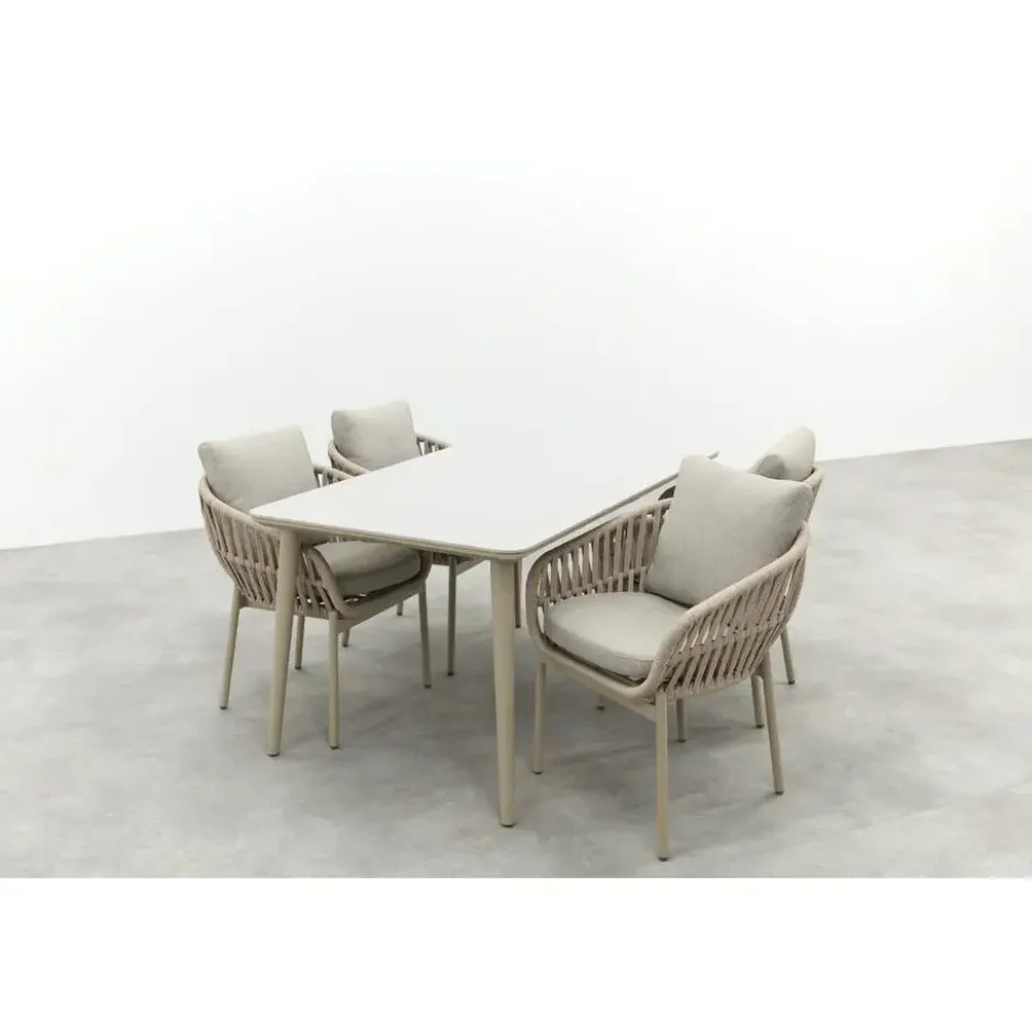VDG Romeo/Sofia rope dining tuinset voor 4 personen 160x90 cm. - Latte