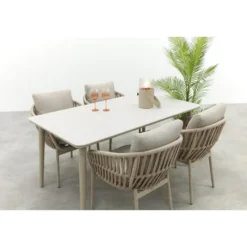 VDG Romeo/Sofia rope dining tuinset voor 4 personen 160x90 cm. - Latte