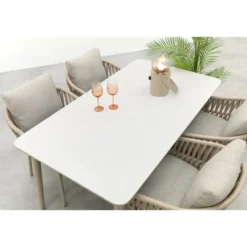 VDG Romeo/Sofia rope dining tuinset voor 4 personen 160x90 cm. - Latte