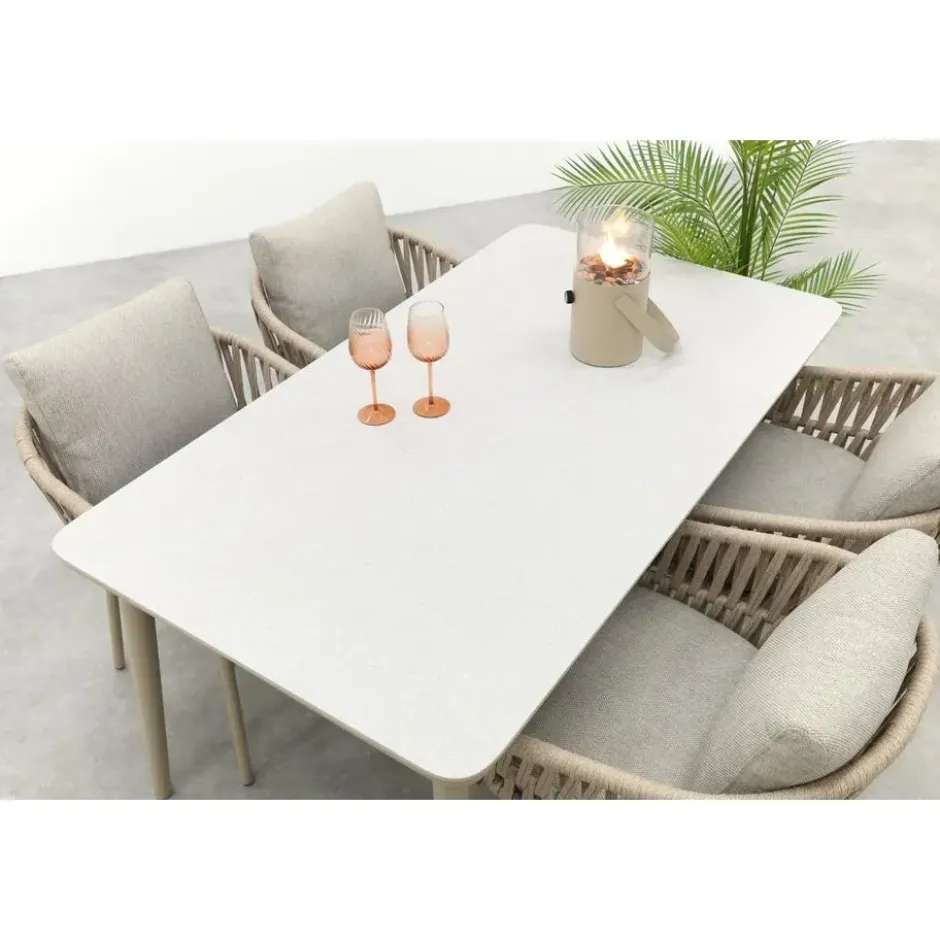 VDG Romeo/Sofia rope dining tuinset voor 4 personen 160x90 cm. - Latte