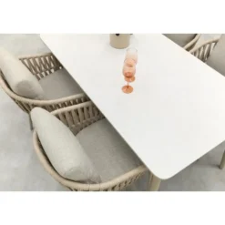 VDG Romeo/Sofia rope dining tuinset voor 4 personen 160x90 cm. - Latte