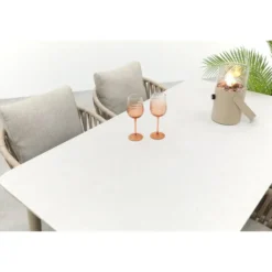 VDG Romeo/Sofia rope dining tuinset voor 4 personen 160x90 cm. - Latte