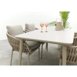 VDG Romeo/Sofia rope dining tuinset voor 4 personen 160x90 cm. - Latte