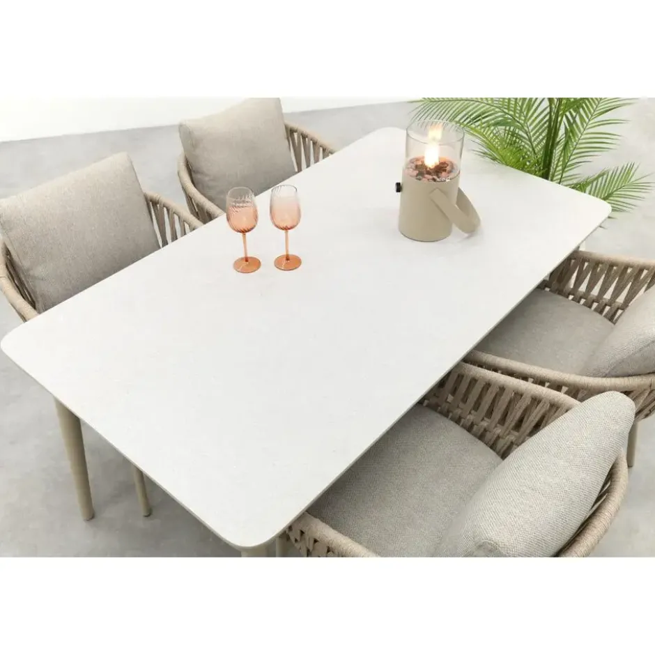 VDG Romeo/Sofia rope dining tuinset voor 4 personen 160x90 cm. - Latte