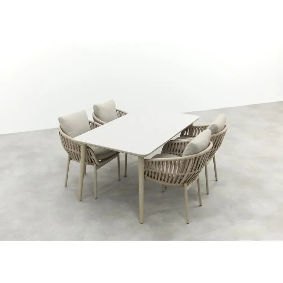 VDG Romeo/Sofia rope dining tuinset voor 4 personen 160x90 cm. - Latte