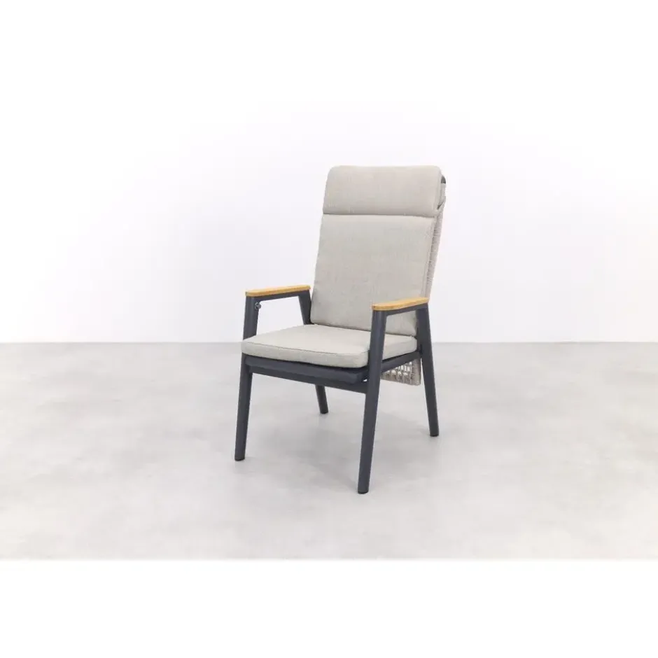 VDG Solaro verstelbare dining tuinstoel - light rope / teak arm
