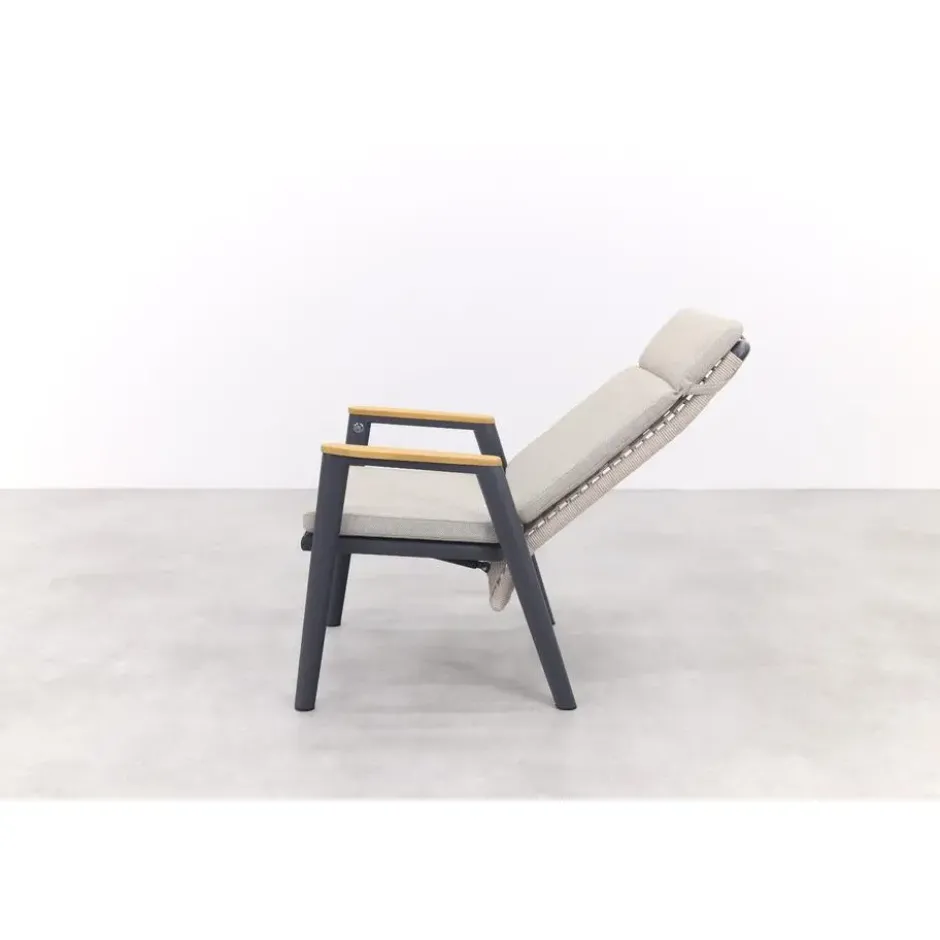 VDG Solaro verstelbare dining tuinstoel - light rope / teak arm